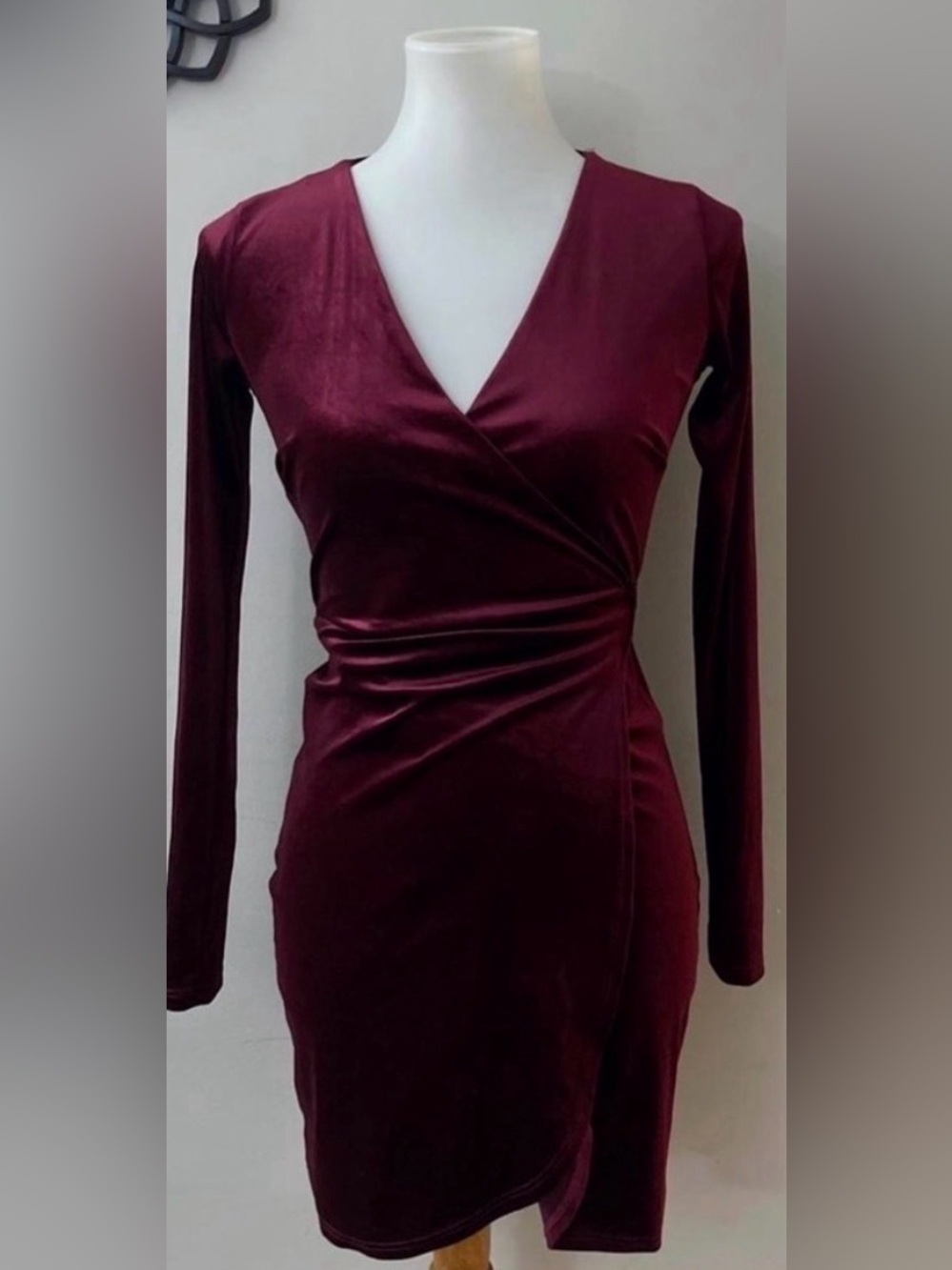 Burgundy Velvet Wrap Dress party cocktail chic holiday Christmas New Years
